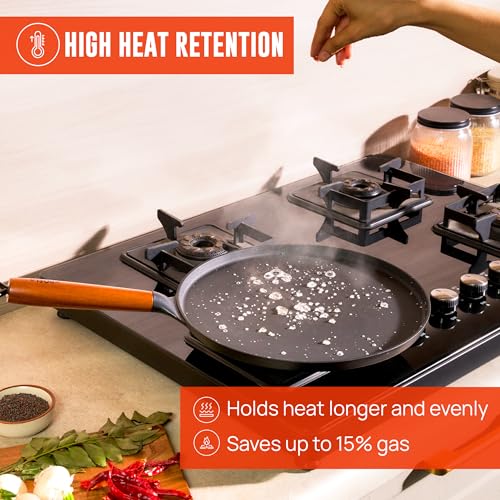 Image of KROSLO Lightweight Cast Iron Naturally Non Stick Dosa Tawa 26 cm | 100% Non-Toxic | Rust Resistant | Metal Spatula Friendly | Baby Food Safe