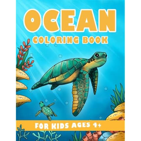 Ocean Coloring Book for Kids 4+: Sea Creature Coloring Book with Fun Facts. Under The Sea Animals. (Jelly Fish, Sharks, Dolphins, Sea Turtles, & Many More) Cover