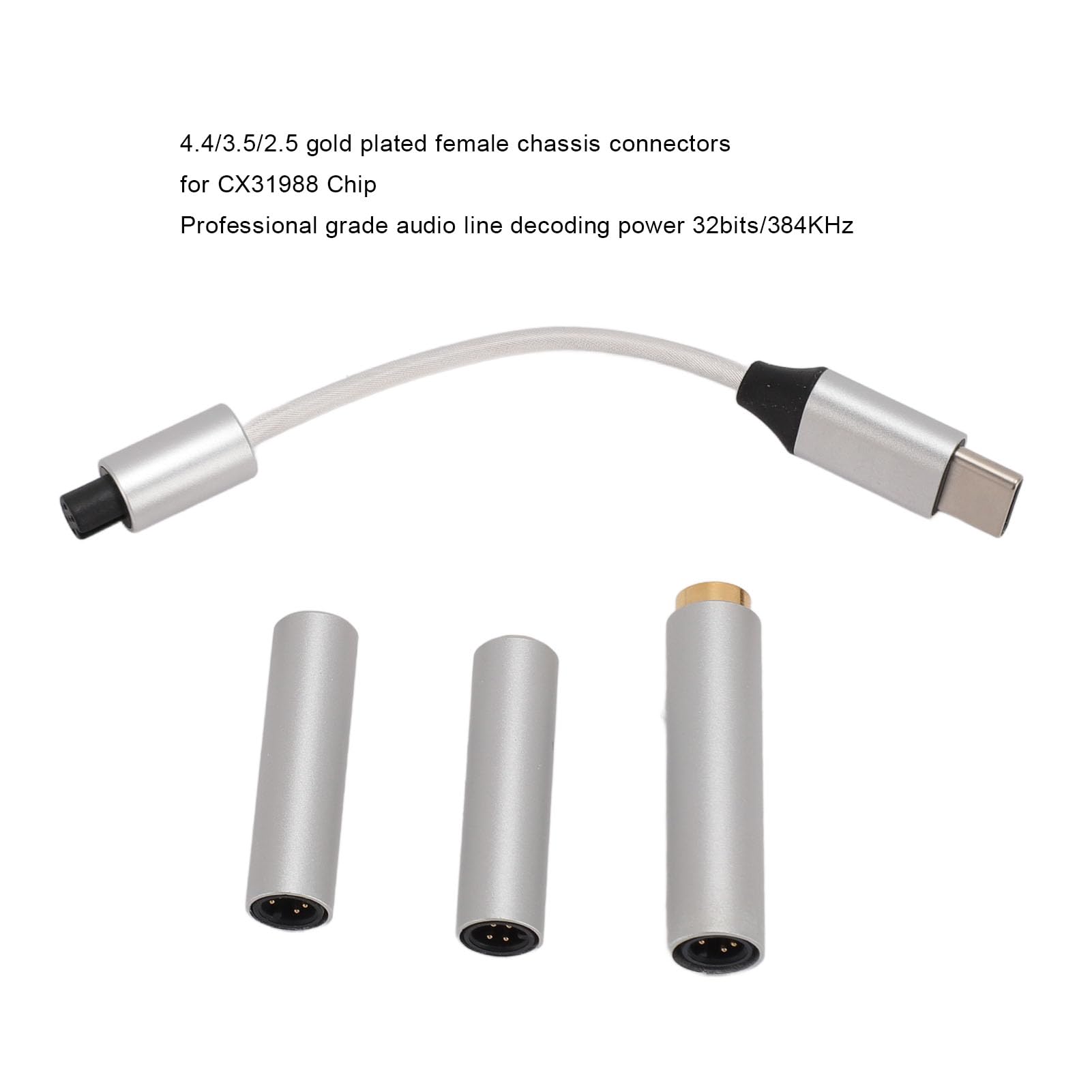 USB Typ C auf 2,5 mm 3,5 mm 4,4 mm Kopfhöreranschluss-Adapter, USB C auf AUX-Buchse, Audio-Dongle-Kabel, unterstützt 32 Bit 384 kHz PCM-Audio-Dongle-Kabel, DAC-Chip bis zu 130 dB für CX31988