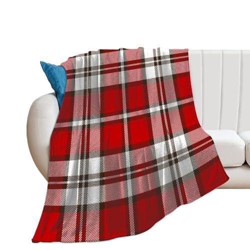 FNUPI Red Black Checkered Tattersall Plaid Plaid Blanket 50"*60"(130 * 150cm) Lightweight Thermal Flannel Cozy Throw Blankets Bed Throws Home Decor for Couch Sofa Chair Living Room Travel