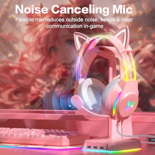 Auriculares de gato RGB para PC y Switch con audio 7.1 5
