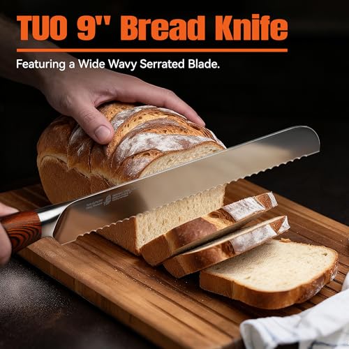 Image of TUO Bread Knife, 9 inch Sharp Serrated Slicing Knife for Homemade Sourdough Bread, High Carbon German Steel, Ergonomic Handle, Gift Box Included