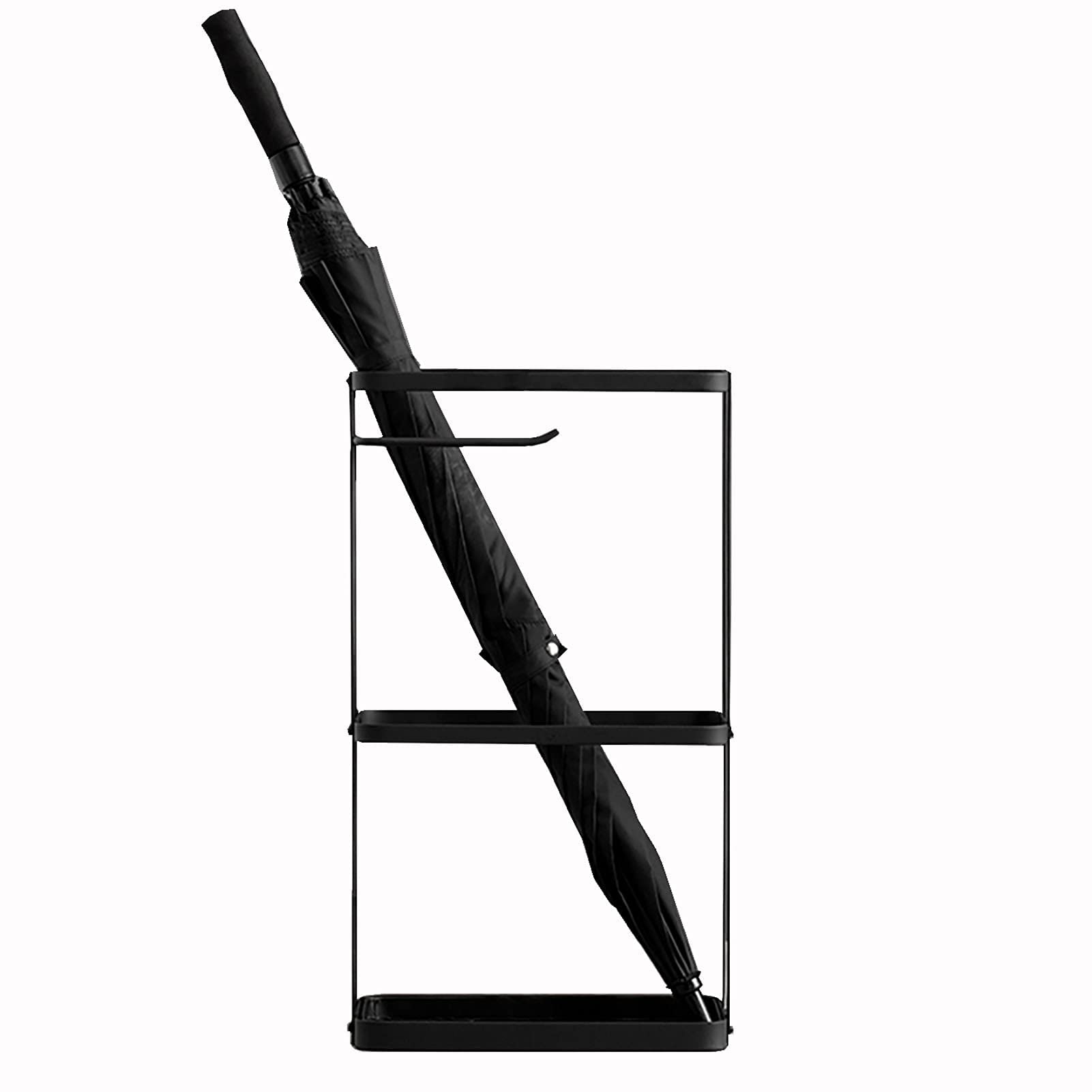 Porte-parapluies en métal noir rectangulaire avec support pour petits parapluies