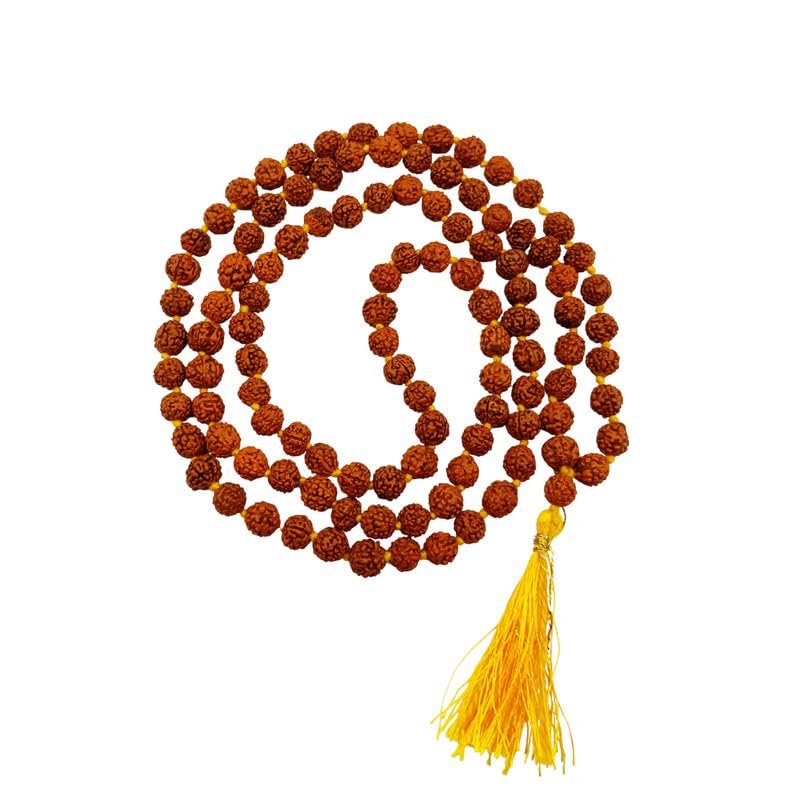Natural Rudraksha Mala Panchmukhi (5 Face) 108 Seeds 7mm Size Genuine Himalayan Beads Meditation Mantra Japa Shiva Blessings Puja Rosary Ornaments Religious Necklace Certified Rudraksha Mala