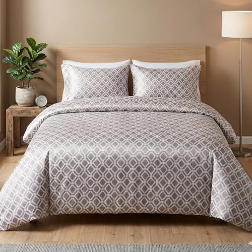 Image of Mush Hexa Collection 400 TC Satin Bed Sheet for King Size with Satin Silk Pillow Covers | Silky Soft Bedsheets King Size, Breathable & Skin-Friendly Bedding Set with Geometric Design (Warm Beige)