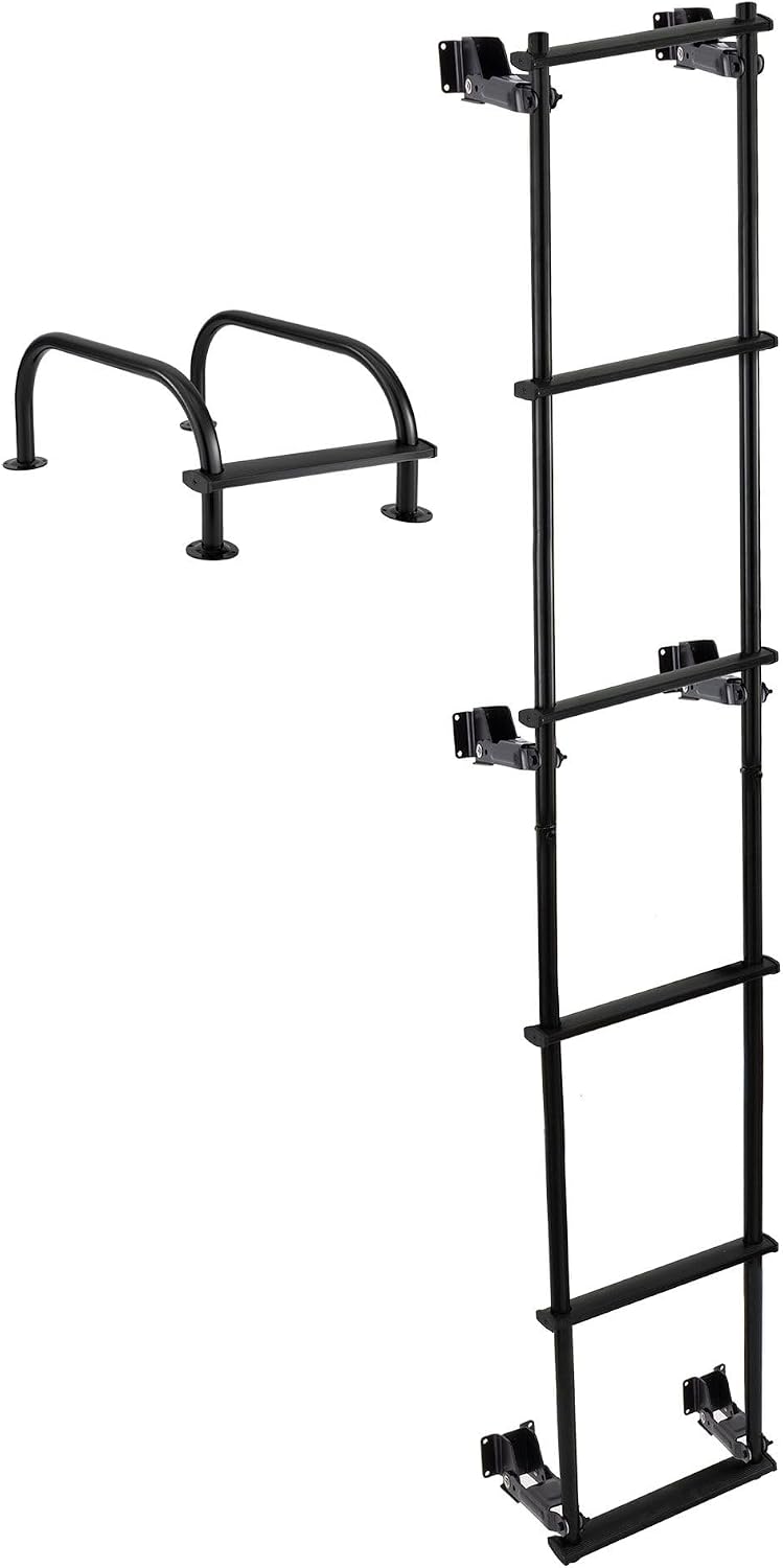 Tough Grade 76'' Collapsible RV Ladder – Universal Fit with Hinges, Lightweight & Durable, Includes Handrail Kit (Black)
