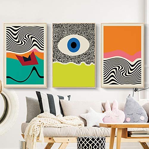 Póster de ojo colorido moderno para solucionar paredes vacías lienzo geométrico salón set de 3