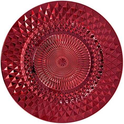 allgala 13-Inch 6-Pack Heavy Quality Plastic Diamond Pattern Sparkling Charger Plates-Red-HD80409
