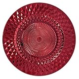 allgala 13-Inch 6-Pack Heavy Quality Plastic Diamond Pattern Sparkling Charger Plates-Red-HD80409