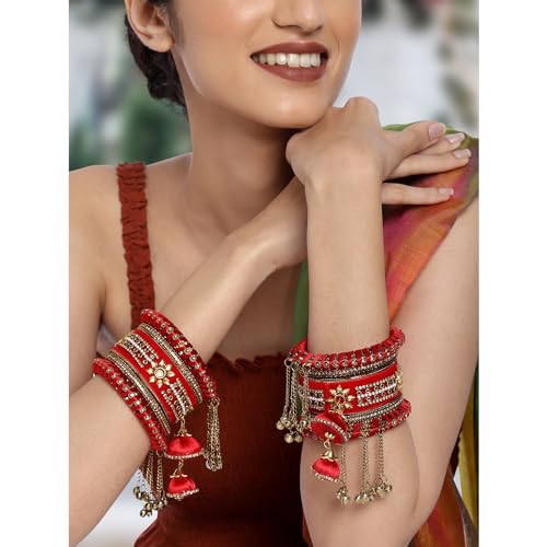 Image of Peora Velvet Silk Thread Kundan Studded Chuda Bangles Set Gift for Women