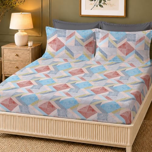 Image of LANE LINEN Symphony 100% Cotton 144TC King Bedsheet Set, 3 Piece, Printed