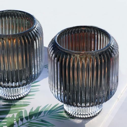 Woho Grey Ribbed Votive Candle Holders Set of 4 for Halloween/Thanksgiving