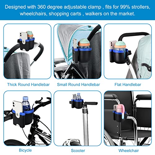 Image of Accmor Stroller Cup Holder with Phone Holder, Bike Cup Holder, Universal Cup Holder for Uppababy Nuna Doona Strollers, 2-in-1 Cup Holder for Walker, Wheelchair, Scooter