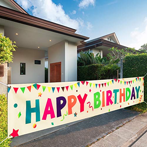 VUDECO Happy Birthday Yard Sign Happy Birthday Yard Banner Colorful Outdoor Decorations - Large 118' x 19.7' Birthday Party Decorations Yard Sign - Birthday Party Outdoor & Indoor Hanging Banner