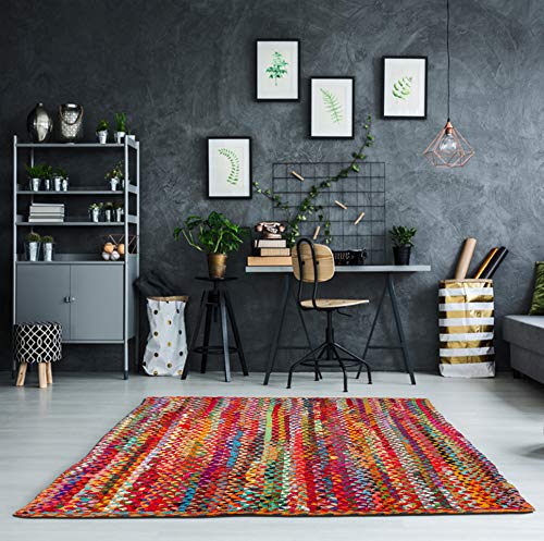 Hand Made Eco Friendly Recycled Braided Multicolor Chindi Cotton Rugs 3X5 Feet Rectangle Area Rugs - Boho Bohemian Area Rugs- Reversible Area Rugs- Braided Multi Chindi Cotton Area Rugs- Multi Colors #TOP3