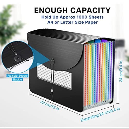 Image of NISUN 12 Pockets Portable Expandable File Folder, A4 /Letter Size | Accordion Document Organizer, Blank Labels Included, Home Office School Supplies