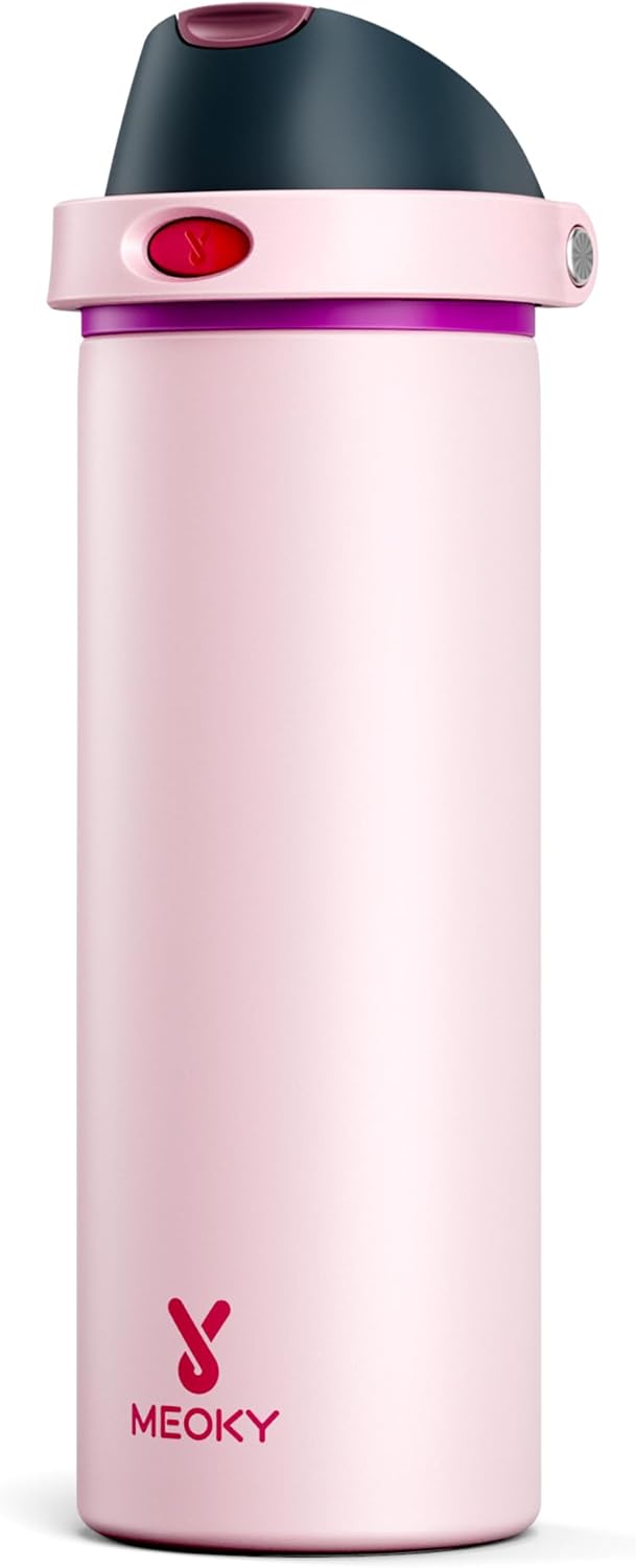 24 oz Insulated Water Bottle for Sports: Meoky Stainless Steel Water Bottle with Straw and Spout Lid – Leak Proof, Cold for 24 Hours, Fits in Car Cup Holder, BPA-Free for Women Travel, Dreamy Field