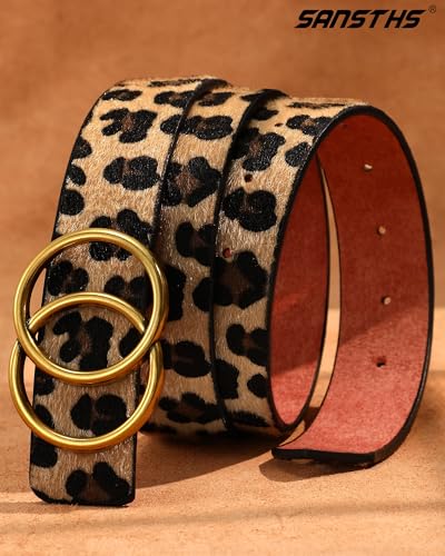 SANSTHS Womens Leopard Belt with Removable Gold Double Ring Buckle for Jeans3