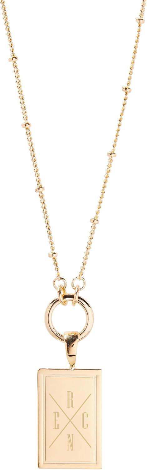 Rose Pendant Necklace - Hypoallergenic 14K Gold-Plated Brass- Customizable- Engrave Four Initials - 30 inch Chain - Engraved Initial Necklace - Women's Necklaces - Everyday Luxury Jewelry - Gifts for