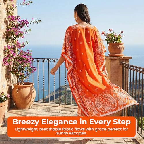 Image of Oussum Plus Size Kaftan Dresses for Women, Polyester Summer Caftan Cover Up Maxi Beach Dress, 1X-3X