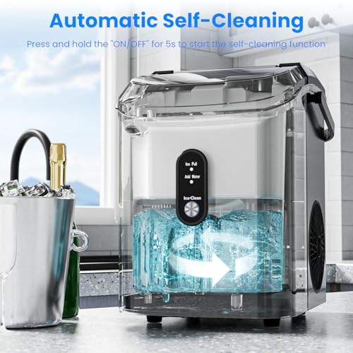 Image of Antarctic Star Nugget Ice Makers Countertop with Self-Cleaning, 35lbs /24H, Portable Sonic Ice Maker Machine with Handle /Basket /Scoop for Home, Kitchen, Office, Camping(Stainless Steel Black)
