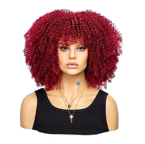 LEEMASING Fashion Afro Curly Wig Synthetic Short Full Wig Women Wig For Daily Use, Party and Cosplay (Wine Red)