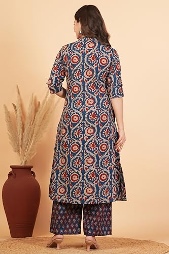 Image of rytras Women Woman Pure Cotton Printed A-Line Kurta Sets with Palazzos|Kurti Set for Woman|Cord Set for Women Cotton