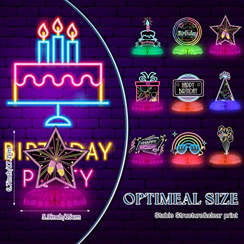 9 Pcs Glow Party Birthday Centerpieces Neon Birthday Decorations Fluorescent Birthday Table Decorations Colorful Neon Party Table Decoration Table Toppers Neon Birthday Party Supplies For Party Favors #TOP1