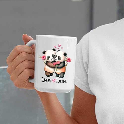 Miniatura 3 de Taza de café floral con panda para parejas, regalo para parejas comprometidas, regalo de nombres personalizados para ella, regalo para él, regalos