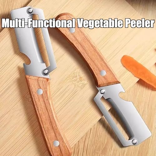 Kitchen Multi-Function Stainless Steel Thickened Fruit Peeler Knife, Kitchen Multi-Function Heavy-Duty Steel Peeler, 2-In-1 Multifunctional Peeler, with Bottle Opener, for Fruit Vegetable (3 Pcs)