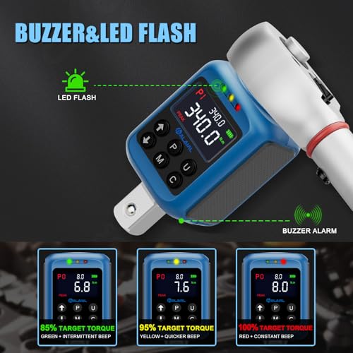 Miniatura 4 de Alaial Llave Dinamometrica Digital 1 2 , 5-340nm Adaptador De Par Digital, Alta Precisión, Memoria Preestablecida, Zumbador E Indicador Led Con 3 8 Y 1 4 Adaptador Para Coche, Moto, Bicicleta