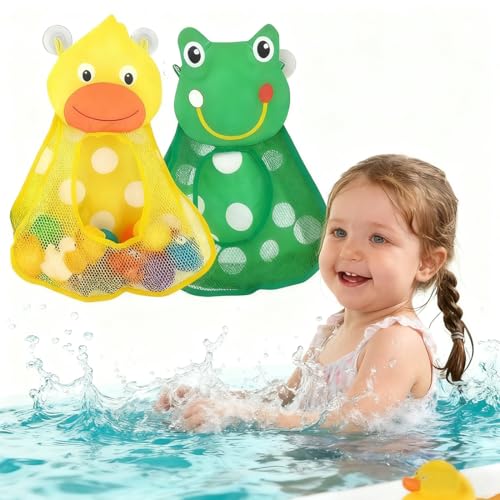 OIXEYA 2 Pièces Rangement Jouet Bain, Filet Jouet Bain, Sac de Rangement Jouet Bebe Salle de Bain (Grenouille + Canard)