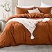 NEXHOME PRO Terracotta Burnt Orange Duvet Cover Set Queen Size Linen Textured Organic Natural 100% Washed Cotton Duvet Cover Caramel 3 Pieces Bedding Set with Zipper Closure Soft (No Comforter)