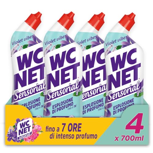 Wc Net - Gel Sensorial Violet Vibes, Detergente Liquido per Sanitari, Essenza Iris Viola e Patchouli, Prevenzione Calcare e Igienizzante per WC, 700 ml x 4 Confezioni