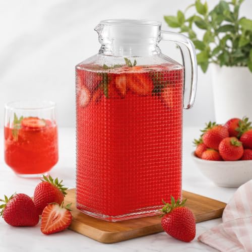Image of Wringo Premium Glass Water Jug - 2LTR, Transparent, Hot Cold Water Glass Pitcher with Wooden Lid Water Jug, Iced Tea, Milk and Juice Beverage Carafe, Lemon Jug 2000ML (WQ-19)