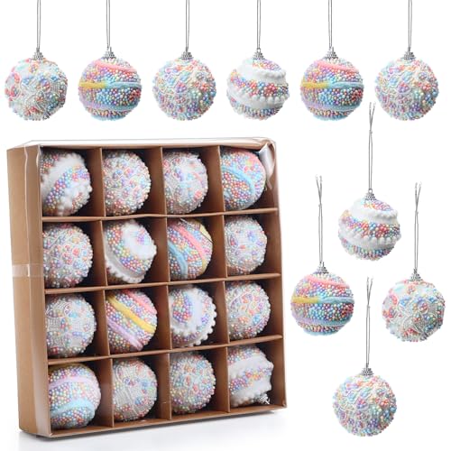 Soulchen 16 Pcs Christmas Hanging Ball Ornaments Candy Color Decoration 2.36 in Christmas Ball Ornaments Ice Cream Macaron Color Dessert Pendant Set for New Year Birthday Party Decorations