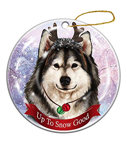 Holiday Pet Gifts Alaskan Malamute Reindeer Dog Porcelain Christmas Ornament