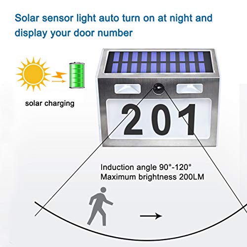 Comboss Solar House Number Plaque Light with 200LM Motion Sensor LED Light Address Number for Home Garden, Customized Letter & Number - Thumbnail 4