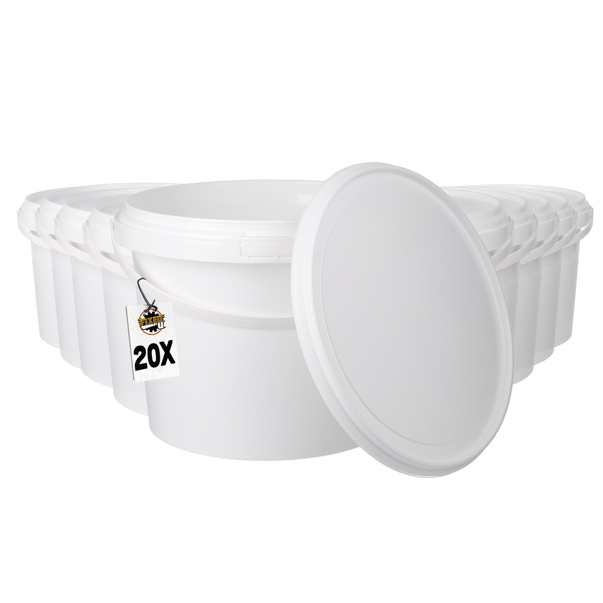20 Secchi con coperchio da 1,5 l, rotondi | Secchi in plastica per alimenti e conserve | ermetici e stabili | Secchi vuoti con manico e coperchio, adatti per alimenti, detersivo e mangime per animali