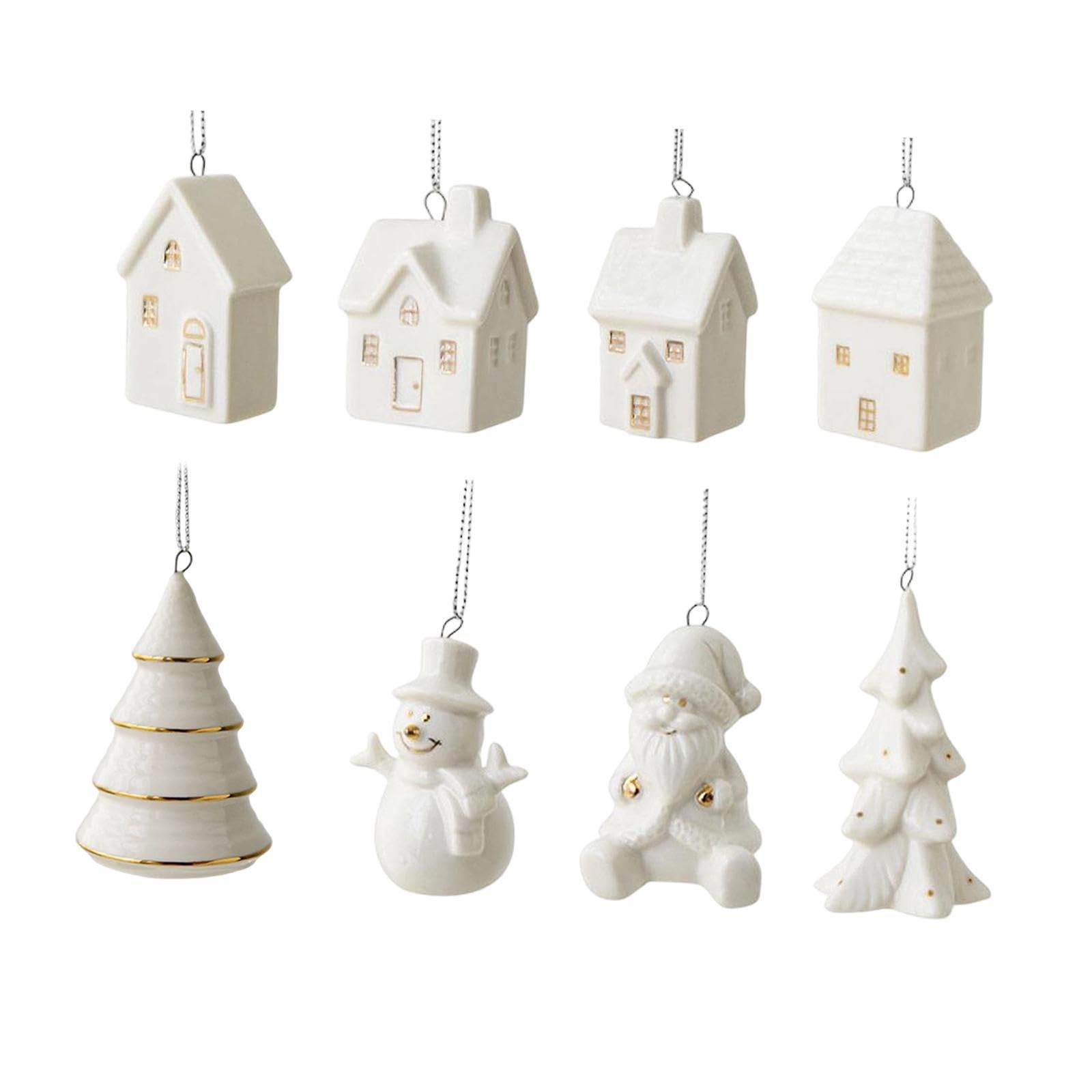 Ornamenti per Albero di Natale in Ceramica, 8 Pezzi Mini Decorazioni Appendere (5cm/2in)