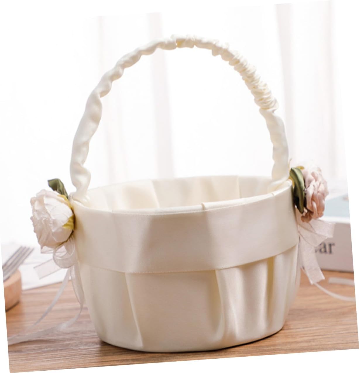 Wedding Flower Girl Basket Ivory White Lace Floral Handheld Petal Basket for Bride Wedding Ceremony Party Supplies 1Pcs