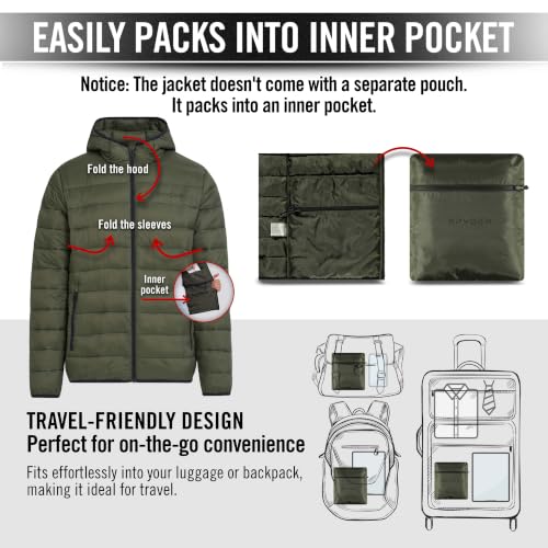 Image of Spyder Puffer Jacket Men - Packable Lightweight Quilted Hooded Winter Coat