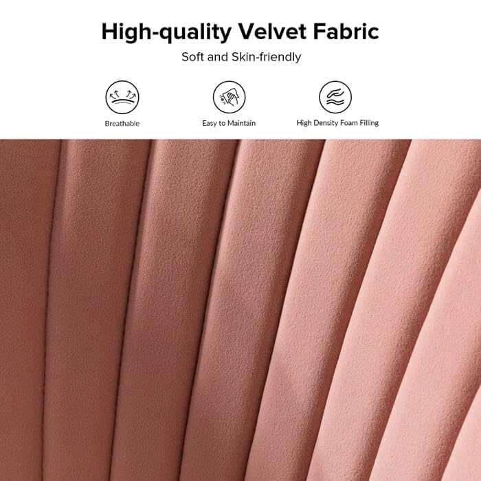 Image of Modern Upholstered Accent Velvet Chair Single Seater Channel Tufted Wing Back Chair with Golden Matel Legs for Living Room, Bedroom, Dining Room, Pink