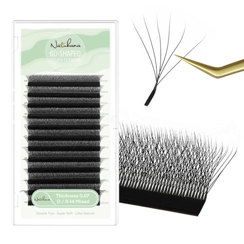NNATUHANA 6D W Clover Lash Extensions 0.07 D Curl 8-14mm Premade Fans Black