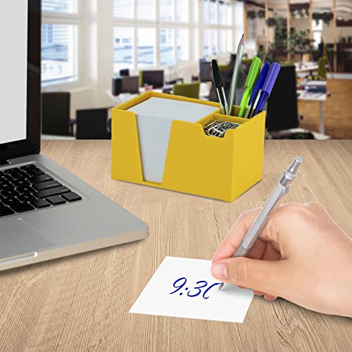 Acrimet Desktop Organizer Pencil Paper Clip Caddy Holder (Plastic) (With Paper) (Solid Yellow Color) #TOP3