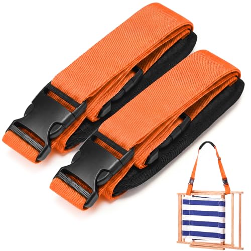 Sanwuta 2 Pcs Adjustable Beach Chair Carry Strap Camping Chair Straps for Shoulder Folding Beaches Backpacking Foldable Bikes (Orange)