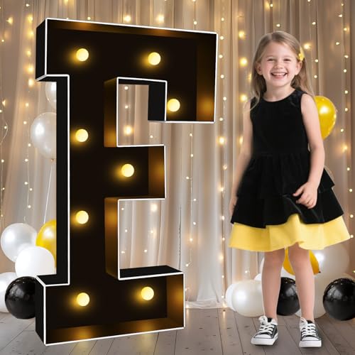 Image of Pooqla 3FT Marquee Light Up Letters, Black Large Letter F Party Decorations | LED Marquee Letters 3 Feet Tall, Black Giant Mosaic Letters Gift for Boys Men Birthday Anniversary Wedding Decoration