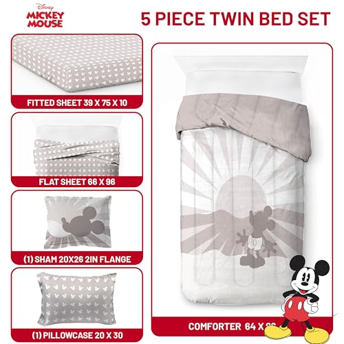 Image of Disney Mickey Mouse Twin Comforter Set 5 Piece Cartoon Bedding, Grey