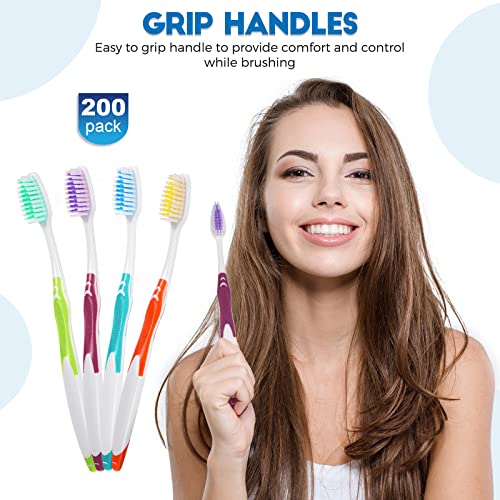 Disposable Toothbrush Toothbrushes Bulk Individually Wrapped Toothbrush Travel Tooth Brush Multi Color Tooth Brush For Hotels Guests Charity Church Homeless Kids Adult (200 Pieces) #TOP4