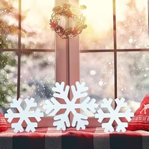 Christmas wooden snowflakes decor 3 pcs xmas winter snowflake table signs white wood snowflakes blocks standing tiered tray decorations for indoor home mantle tabletop shelf new year decor  urban country home decor